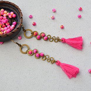 Hot Pink Jade Bead Vintage Earrings