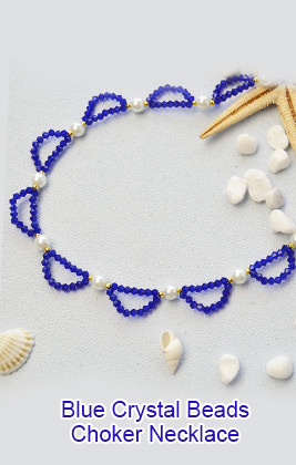 Blue Crystal Beads Choker Necklace